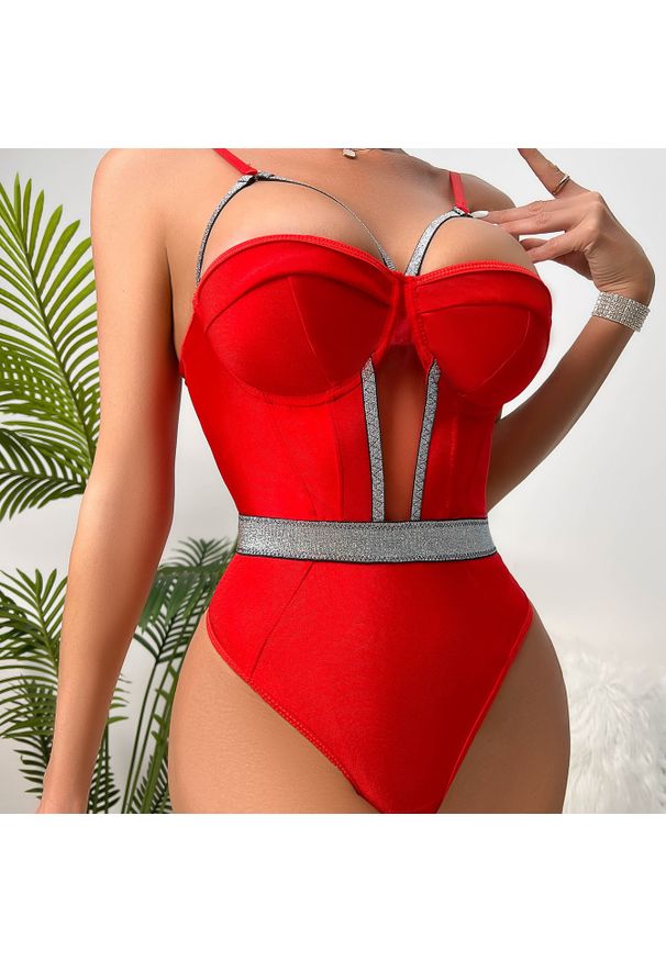 Intica - Body modelujące z ozdobnym pasem taliującym Jorinda. Kolor: czerwony. Materiał: materiał