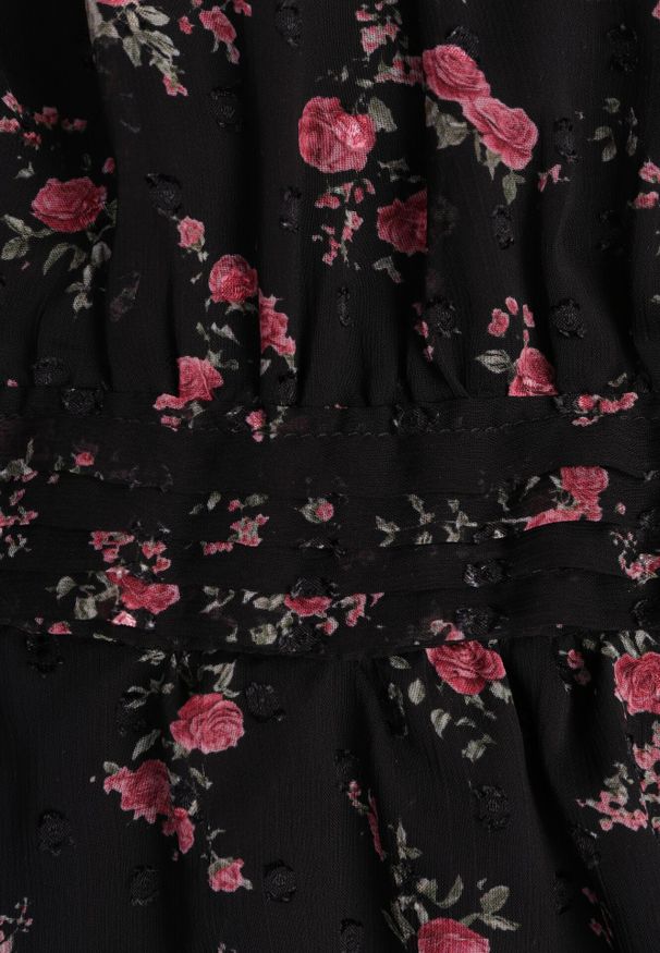 Born2be - Czarna Rozkloszowana Sukienka w Kwiaty i Kropki z Transparentnymi Rękawami Edinella. Okazja: na co dzień. Kolor: czarny. Materiał: zamsz, poliester. Wzór: kwiaty, kropki. Styl: casual