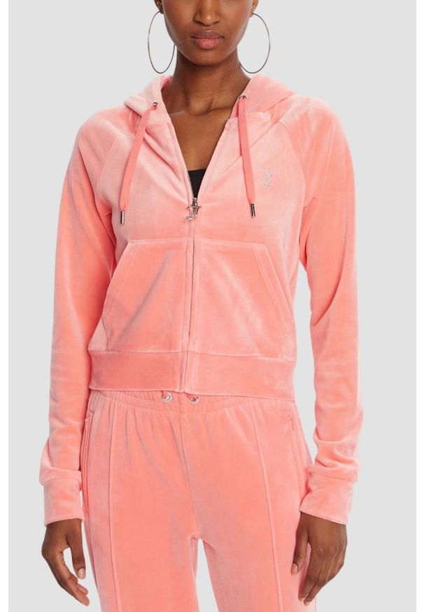 Juicy Couture - JUICY COUTURE Brzoskwiniowa damska bluza damska Madison Hoodie, Rozmiar M. Okazja: na co dzień. Kolor: różowy. Materiał: materiał. Styl: klasyczny, casual