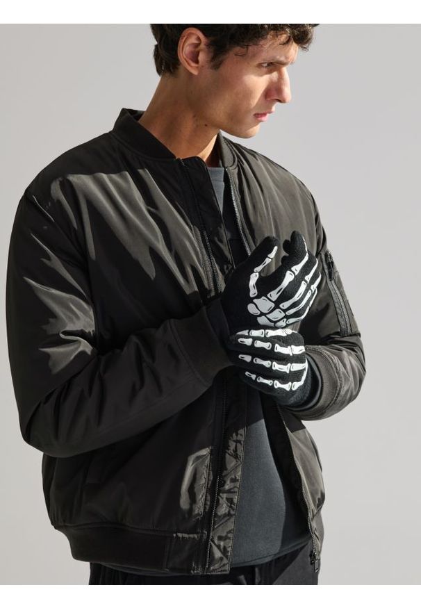 Sinsay - Rękawiczki Halloween - czarny. Kolor: czarny. Wzór: nadruk