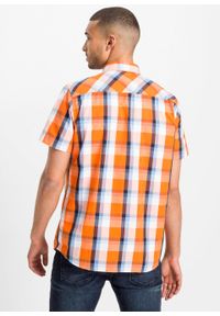 Koszula z krótkim rękawem Slim Fit bonprix pomarańczowy w kratę. Kolor: pomarańczowy. Długość rękawa: krótki rękaw. Długość: krótkie. Wzór: nadruk #4