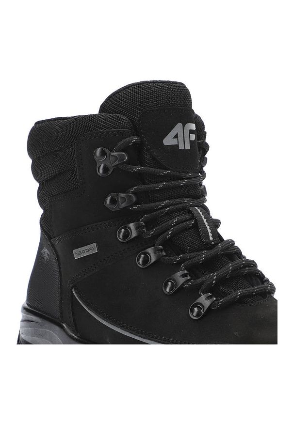 4f - Czarne Trekkingi 4F Damskie Sportowe Buty Zimowe. Kolor: czarny. Materiał: nubuk, materiał, skóra. Szerokość cholewki: normalna. Sezon: zima. Obcas: na obcasie. Styl: sportowy. Wysokość obcasa: niski