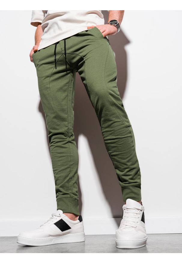 Ombre Clothing - Spodnie męskie dresowe joggery P952 - khaki - XXL. Kolor: brązowy. Materiał: dresówka