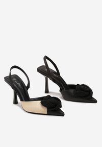 Renee - Czarne Wsuwane Sandały na Niskiej Szpilce z Aplikacją 3D Kwiatkiem Salthe. Okazja: na randkę. Zapięcie: bez zapięcia. Kolor: czarny. Wzór: kwiaty, aplikacja. Sezon: lato #3