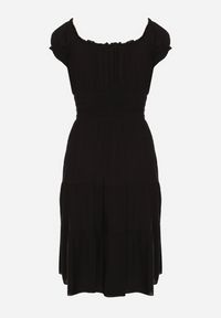 Born2be - Czarna Bawełniana Rozkloszowana Sukienka z Guzikami i Bufiastymi Rękawami Annivi. Okazja: na co dzień. Kolor: czarny. Materiał: bawełna. Styl: elegancki, casual, klasyczny #6