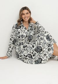 Born2be - Niebieska Sukienka Koszulowa z Wiskozy w Kwiaty z Wiązanym Paskiem Lorkia. Okazja: na co dzień. Kolor: niebieski. Materiał: wiskoza. Długość rękawa: długi rękaw. Wzór: kwiaty. Sezon: wiosna, lato. Typ sukienki: koszulowe. Styl: klasyczny, casual, elegancki #2