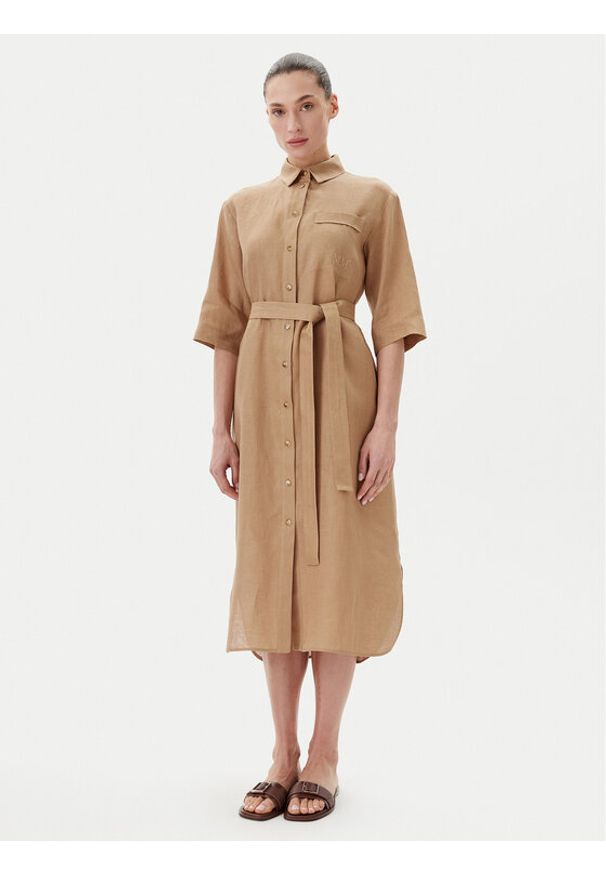 Max Mara Sukienka koszulowa Salute 2516221028 Brązowy Regular Fit. Kolor: brązowy. Materiał: len. Typ sukienki: koszulowe