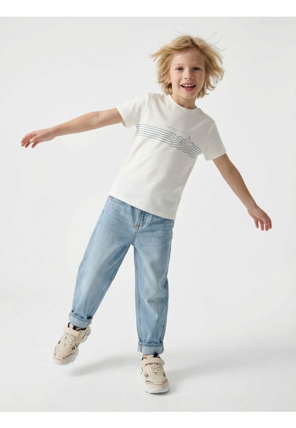 Sinsay - Jeansy straight leg z regulacją w pasie - niebieski. Kolor: niebieski