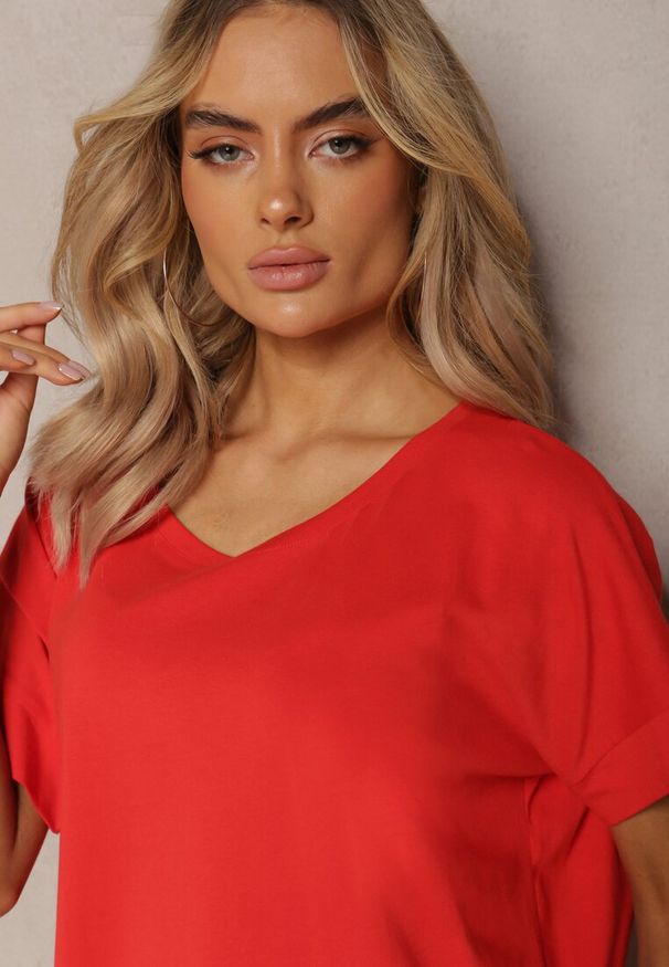 Renee - Czerwona T-shirtowa Sukienka Pudełkowa z Elastycznej Bawełny Ellensa. Kolor: czerwony. Materiał: bawełna. Styl: wakacyjny. Długość: mini