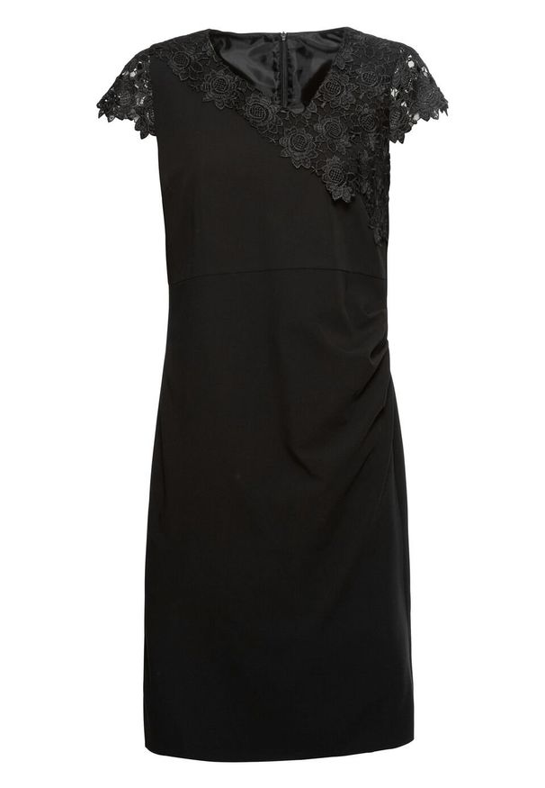 Sukienka bonprix czarny. Kolor: czarny. Długość rękawa: krótki rękaw. Typ sukienki: asymetryczne, dopasowane. Styl: elegancki