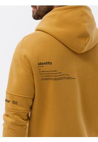 Ombre Clothing - Bluza męska rozpinana hoodie z nadrukami - musztardowa V2 B1423 - L. Kolor: żółty. Materiał: poliester, elastan, bawełna. Wzór: nadruk #6