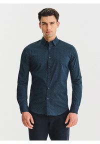 Pako Lorente - PAKO LORENTE – Granatowa koszula we wzór geometryczny. Kolor: niebieski. Materiał: elastan, bawełna. Długość rękawa: długi rękaw. Długość: długie. Wzór: geometria #1