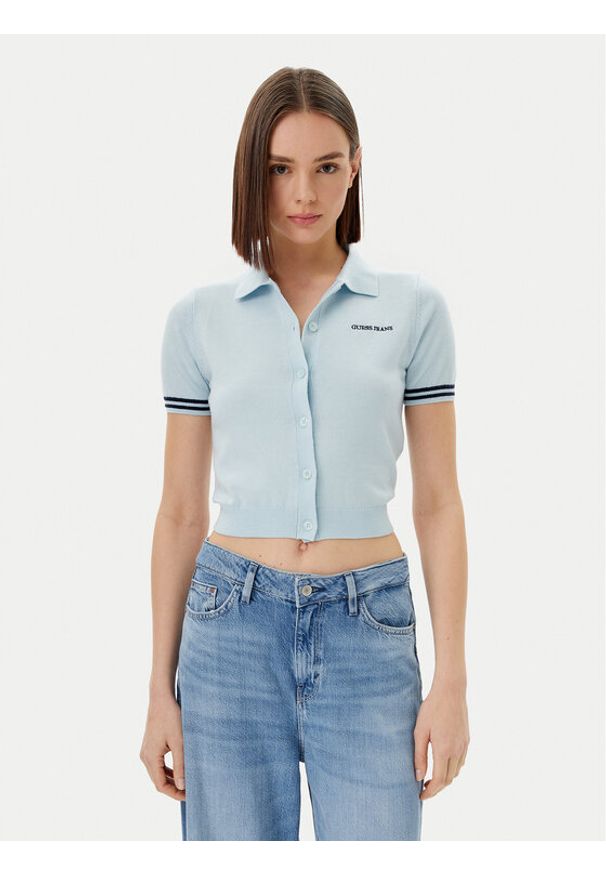Guess Jeans Kardigan W5GR03 Z3HO2 Błękitny Regular Fit. Kolor: niebieski. Materiał: syntetyk
