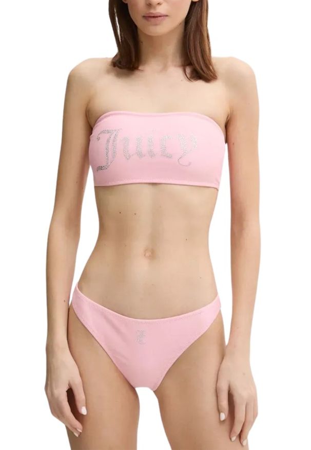 Juicy Couture - JUICY COUTURE Różowy strój kąpielowy Bandeau Bikini Set. Kolor: różowy. Materiał: nylon, elastan, materiał