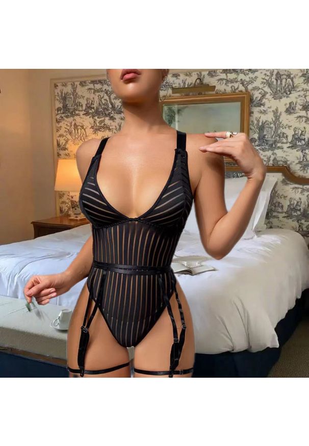 Intica - Body z dużym dekoltem na wieczorne wyjścia Arbana. Kolor: czarny. Materiał: tkanina