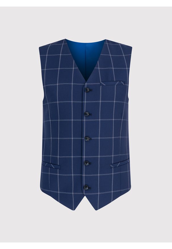 Pako Lorente - PAKO LORENTE – Granatowa kamizelka w jasną kratę. Okazja: na wesele, na ślub cywilny. Kolor: niebieski