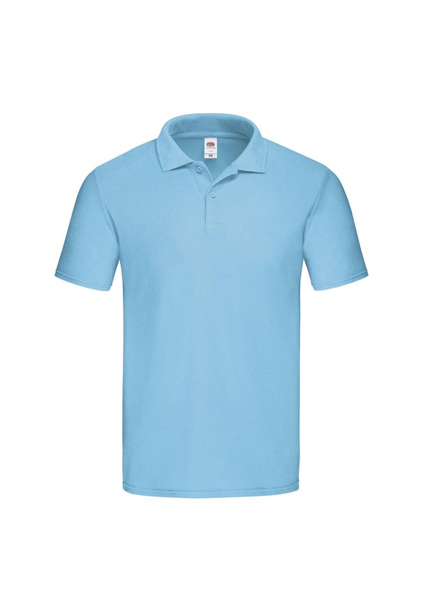FRUIT OF THE LOOM - Męska Oryginalna Koszulka Polo. Typ kołnierza: polo. Kolor: niebieski