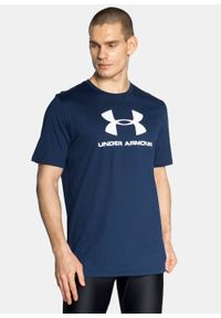 Koszulka Under Armour Sportstyle Logo SS (1329590-408). Kolor: niebieski. Materiał: materiał, poliester, skóra, bawełna. Długość: długie. Sport: fitness