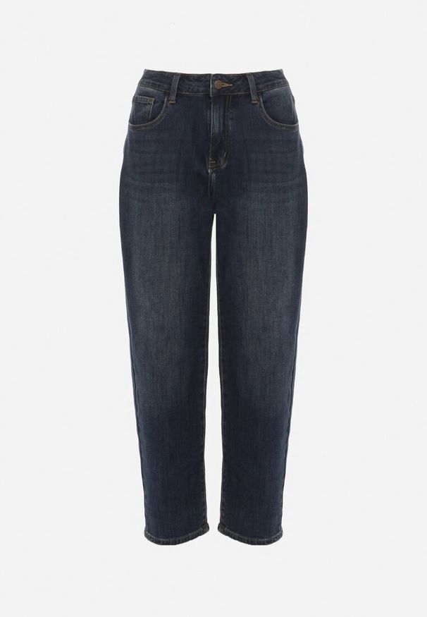 Born2be - Granatowe Jeansy Mom Fit z Wiskozą i Wysokim Stanem Errelia. Okazja: na spacer. Stan: podwyższony. Kolor: niebieski. Styl: elegancki