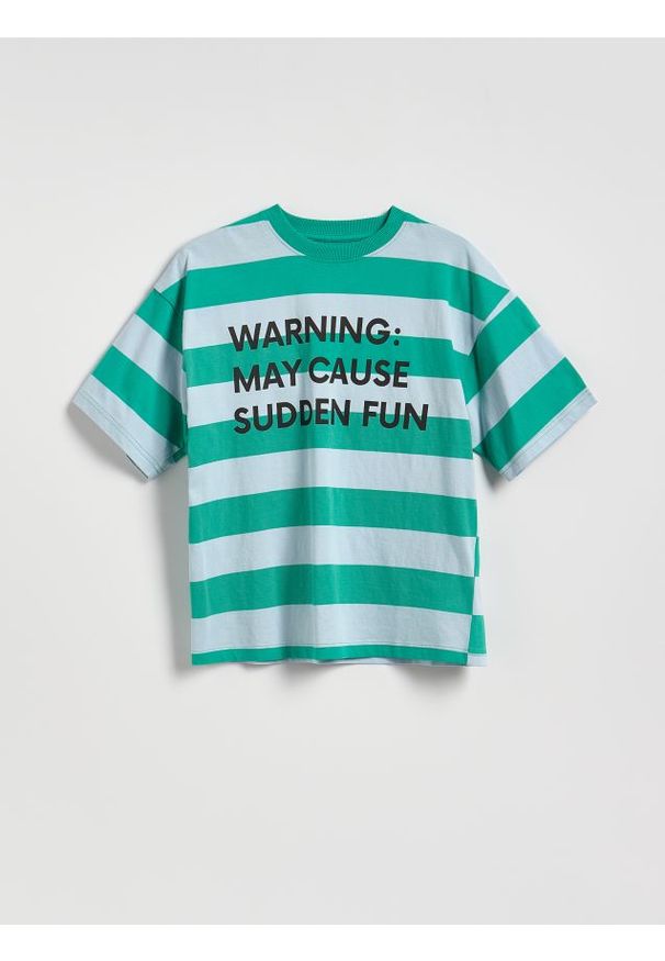 Reserved - Bawełniany t-shirt w paski - jasnoniebieski. Kolor: niebieski. Materiał: bawełna. Wzór: paski