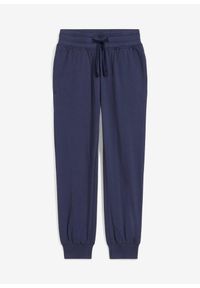 bonprix - Lekkie spodnie sportowe z czystej bawełny organicznej. Kolor: niebieski. Materiał: bawełna. Styl: sportowy #1