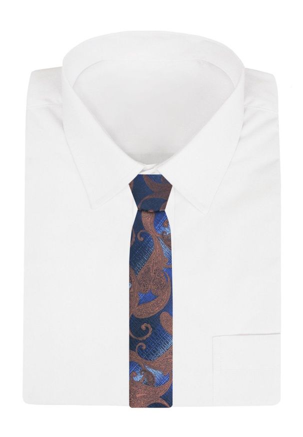 Klasyczny, Męski Krawat Alties - Ciemnoniebieski, Brązowe Paisley. Kolor: niebieski. Materiał: tkanina. Wzór: paisley. Styl: klasyczny