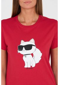 Karl Lagerfeld - KARL LAGERFELD Czerwony t-shirt z kotem. Kolor: czerwony #4