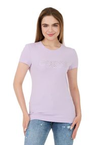 Guess - GUESS Lawendowy t-shirt Sangallo Tee. Kolor: czarny #3