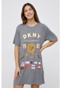 DKNY - Dkny Koszulka nocna damska kolor szary. Kolor: szary. Materiał: dzianina. Wzór: nadruk #1