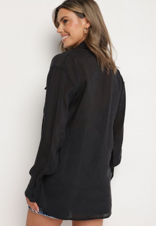 Born2be - Czarna Koszula z Modalem i Ozdobnymi Kieszeniami Mavisene. Okazja: na co dzień. Kolor: czarny. Materiał: jeans. Styl: klasyczny, casual, elegancki