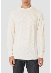 Guess - GUESS Beżowy sweter męski Davin Cn Ls, Rozmiar XL. Kolor: beżowy. Materiał: bawełna. Długość rękawa: długi rękaw. Długość: długie. Wzór: bez wzorów. Styl: klasyczny, elegancki