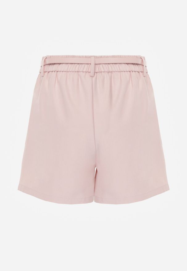 Born2be - Różowe Eleganckie Szorty z Wysokim Stanem i Wąskim Paskiem z Klamrą Rissarah. Okazja: na co dzień. Stan: podwyższony. Kolor: różowy. Wzór: gładki. Styl: elegancki