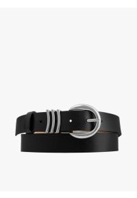 Ryłko - Czarny pasek ze skóry licowej. Kolor: czarny. Materiał: skóra. Wzór: aplikacja #1