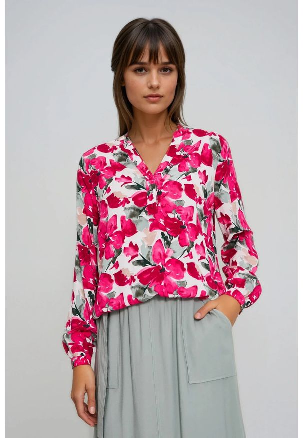 MOODO - Wzorzysta koszula fuksjowa. Materiał: wiskoza