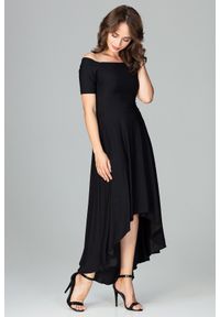 Lenitif - Asymetryczna sukienka z odkrytymi ramionami czarna. Kolor: czarny. Materiał: tkanina. Wzór: gładki. Typ sukienki: asymetryczne, z odkrytymi ramionami. Styl: elegancki #4