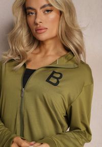 Renee - Ciemnozielony Bawełniany Komplet Dresowy Bluza z Kołnierzem i Spodnie Caelin. Kolor: zielony. Materiał: dresówka, bawełna