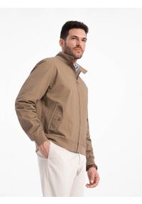 Ombre Clothing - Kurtka męska Harrington ze stójką i podszewką w kratę - brązowa V5 - Rozmiar: XL. Typ kołnierza: kołnierzyk stójkowy. Kolor: brązowy. Materiał: poliester, bawełna, materiał. Styl: elegancki, retro, klasyczny #1