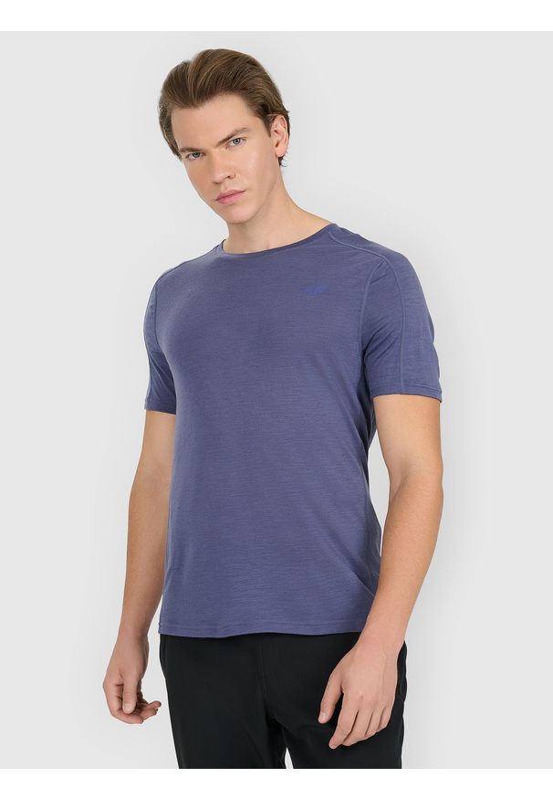 4f - 4F Koszulka trekkingowa z wełną merino męska - niebieska XL. Okazja: na co dzień. Kolor: niebieski. Materiał: wełna. Styl: casual
