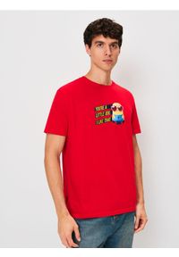 Sinsay - Bawełniana koszulka z nadrukiem Minions - czerwony. Kolor: czerwony. Materiał: bawełna. Wzór: nadruk #1
