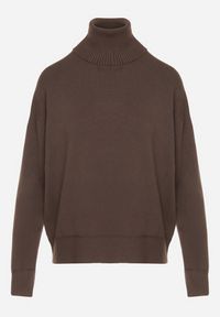 Born2be - Brązowy Golf z Domieszką Kaszmiru Ozdobiony Przeszyciami Avonella. Okazja: na co dzień. Typ kołnierza: golf. Kolor: brązowy. Materiał: kaszmir. Wzór: aplikacja. Styl: casual, klasyczny #7