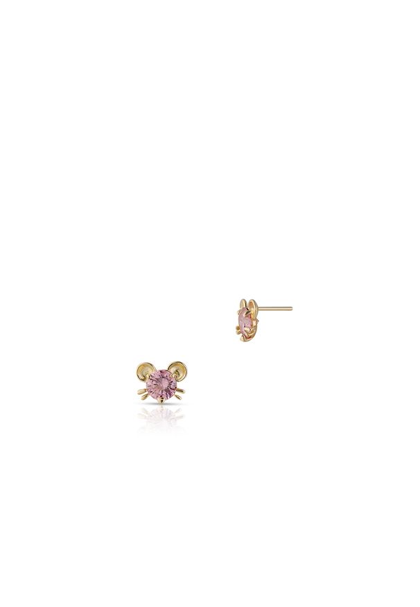 W.KRUK - Kolczyki złote z różowymi cyrkoniami. Materiał: złote. Kolor: różowy, wielokolorowy, złoty. Wzór: kolorowy. Kamień szlachetny: cyrkonia