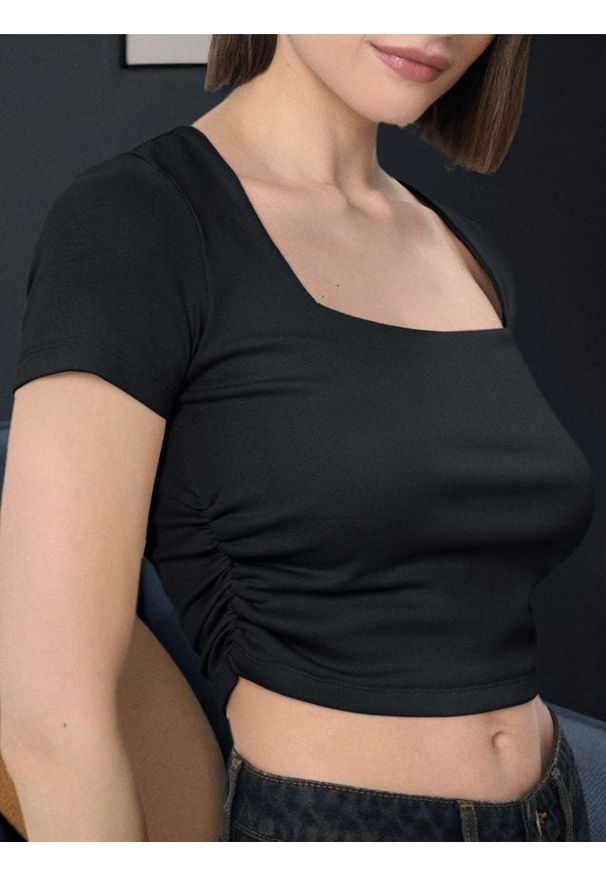 Sinsay - Bluzka z lekkimi marszczeniami - czarny. Kolor: czarny