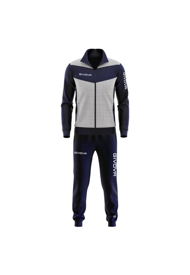 Givova Luxury komplet sportowy jasny szary melanż / navy, S. Kolor: szary, niebieski, wielokolorowy. Materiał: dresówka. Wzór: melanż. Sport: piłka nożna