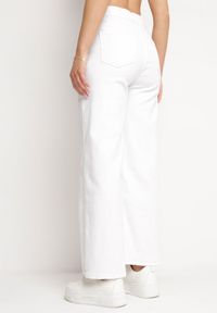 Born2be - Białe Jeansy o Fasonie Szerokich Kulotów z Elastycznej Bawełny Zerulla. Stan: podwyższony. Kolor: biały. Styl: elegancki #4