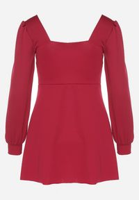 Born2be - Różowa Sukienka z Bufiastymi Rękawami i Kwadratowym Dekoltem Sopanielle. Okazja: na co dzień. Typ kołnierza: dekolt kwadratowy. Kolor: różowy. Materiał: skóra. Styl: klasyczny, casual #6