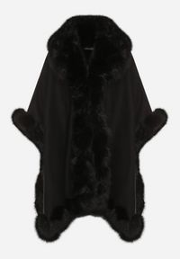 Born2be - Czarne Ponczo z Wełną i Wiskozą Zdobione Futerkiem Tevilka. Okazja: na co dzień. Kolor: czarny. Materiał: wełna, futro, wiskoza. Wzór: aplikacja. Styl: casual, elegancki #3