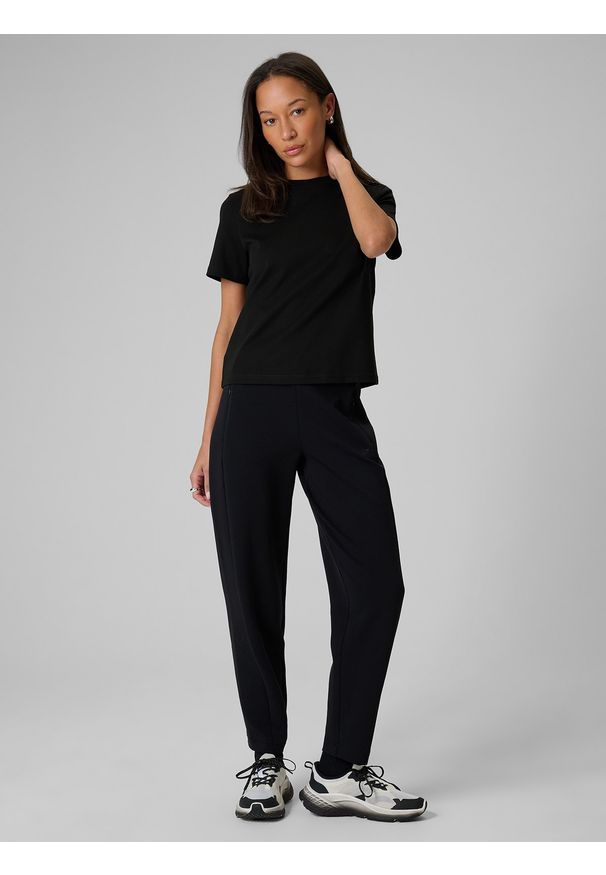 4f - 4F T-shirt regular gładki damski - czarny L. Okazja: na co dzień. Kolor: czarny. Materiał: materiał. Wzór: gładki. Styl: casual