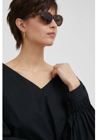 Sisley bluzka bawełniana damska kolor czarny gładka. Kolor: czarny. Materiał: bawełna. Wzór: gładki #4