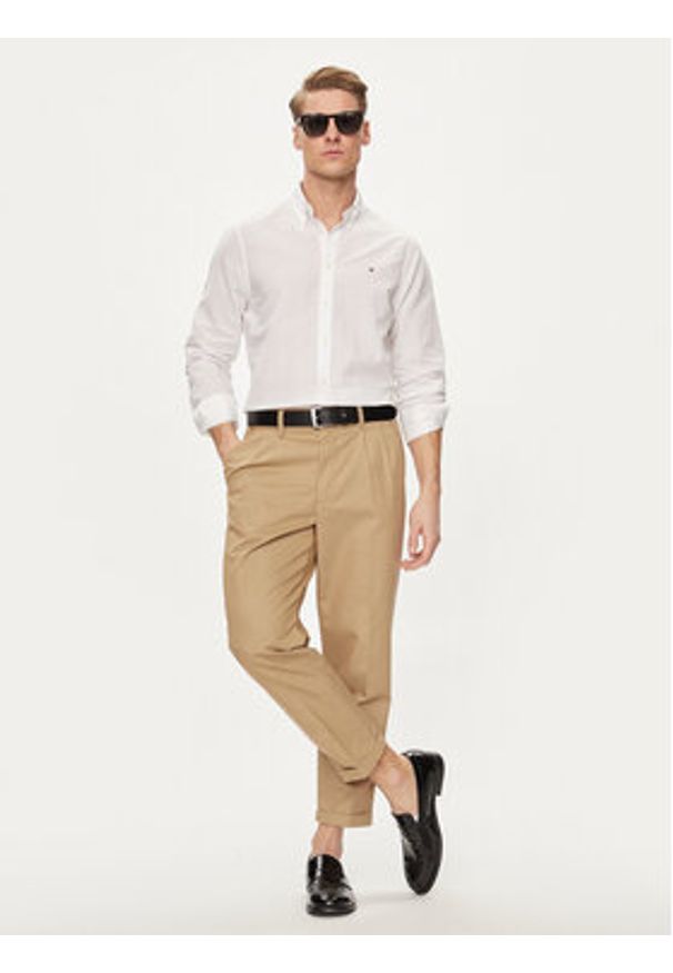 TOMMY HILFIGER - Tommy Hilfiger Koszula MW0MW34632 Biały Slim Fit. Kolor: biały. Materiał: len, bawełna
