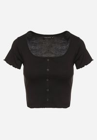 Born2be - Czarny Bawełniany T-shirt o Dopasowanym Kroju z Guzikami Filareina. Okazja: na co dzień. Kolor: czarny. Materiał: bawełna. Styl: klasyczny, elegancki, casual #3